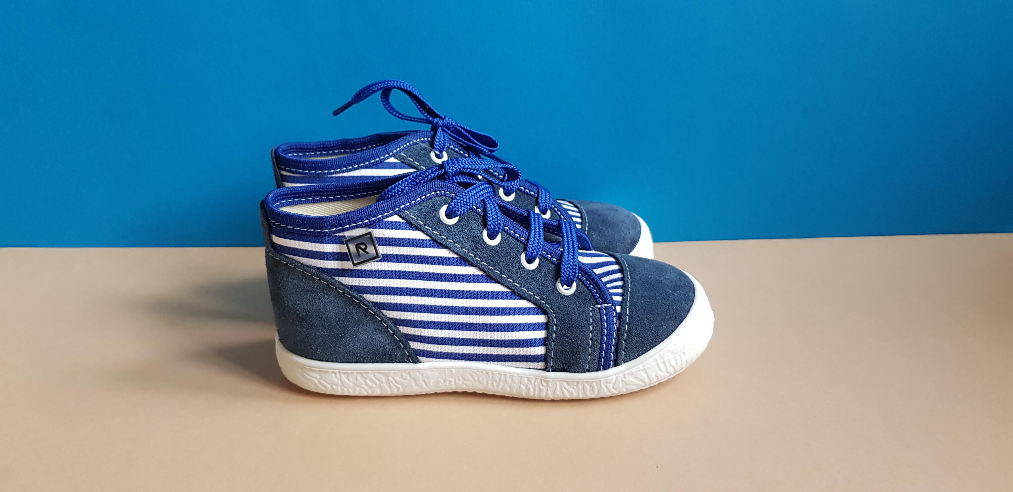 Blue stripey Handmade high-quality canvas and leather children shoes with white sole,laces and round toe box