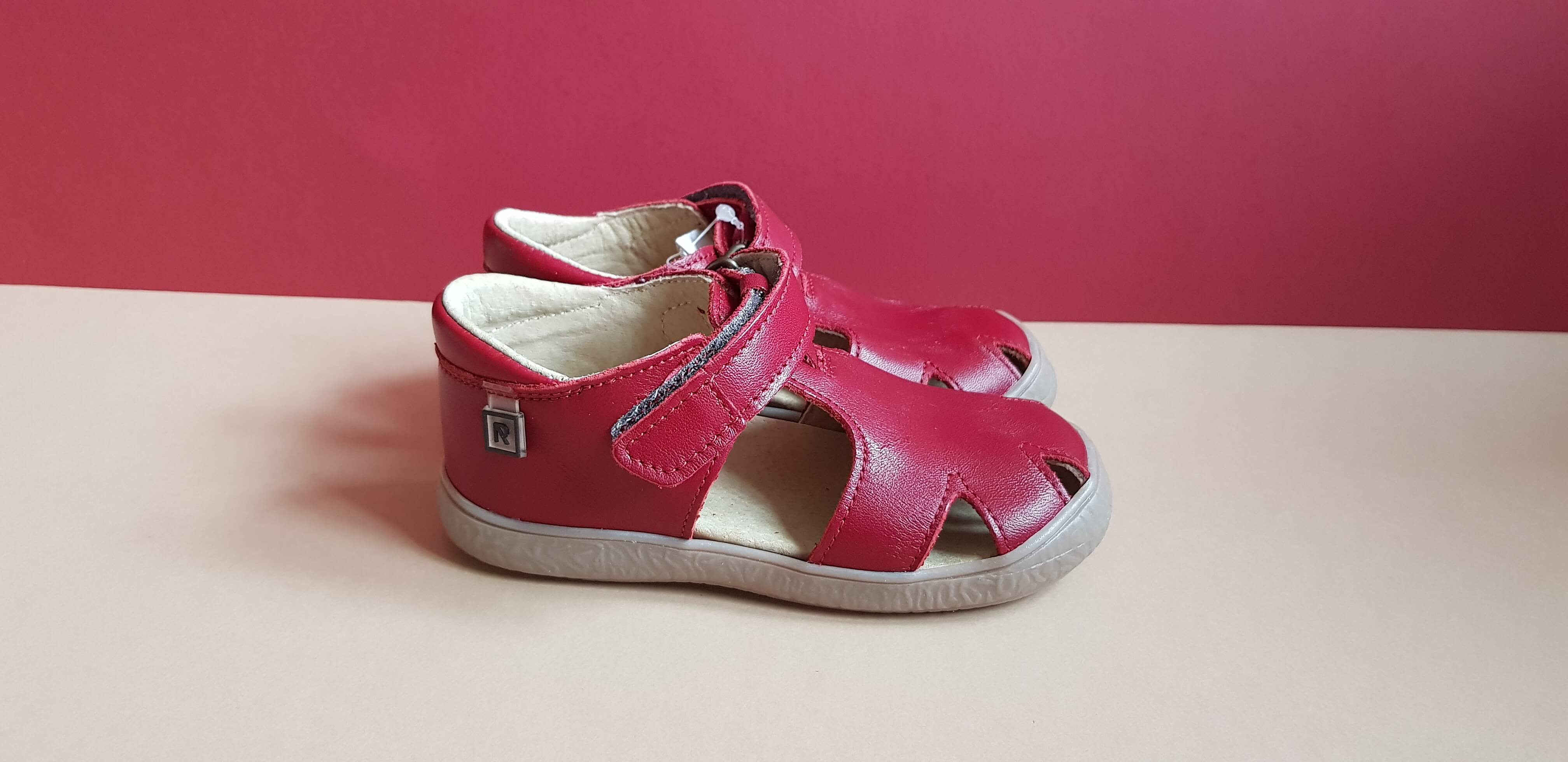 Burgundy Handmade high-quality soft leather kids sandals with brown sole, hook-and-loop fasteners and round toe box