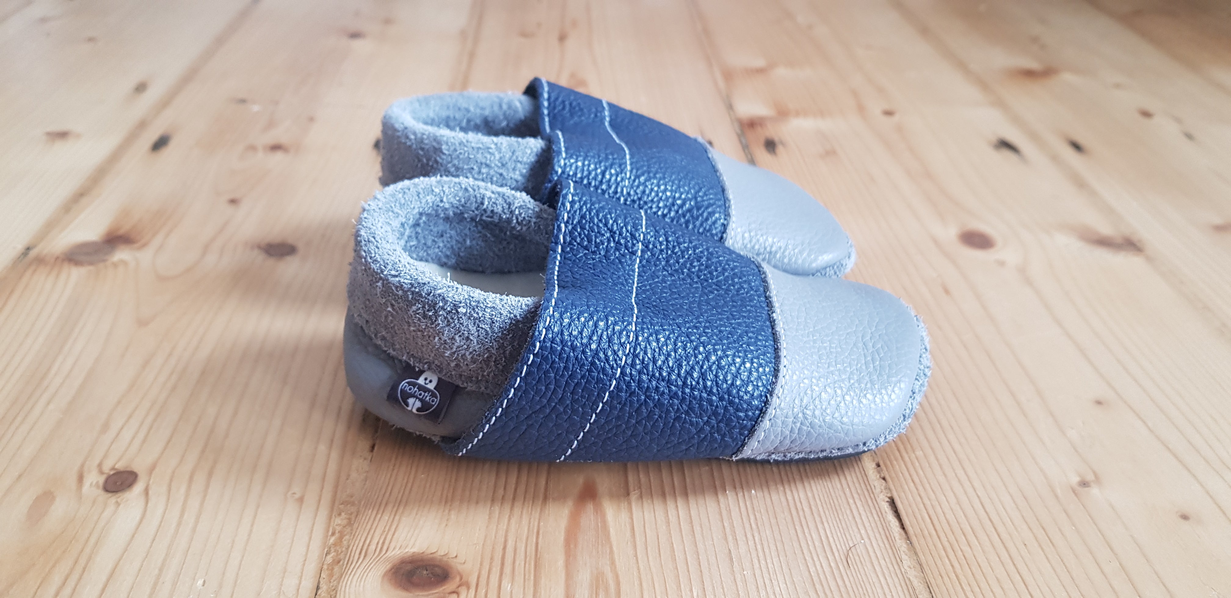 Barefoot Leather Slippers - Navy and Grey