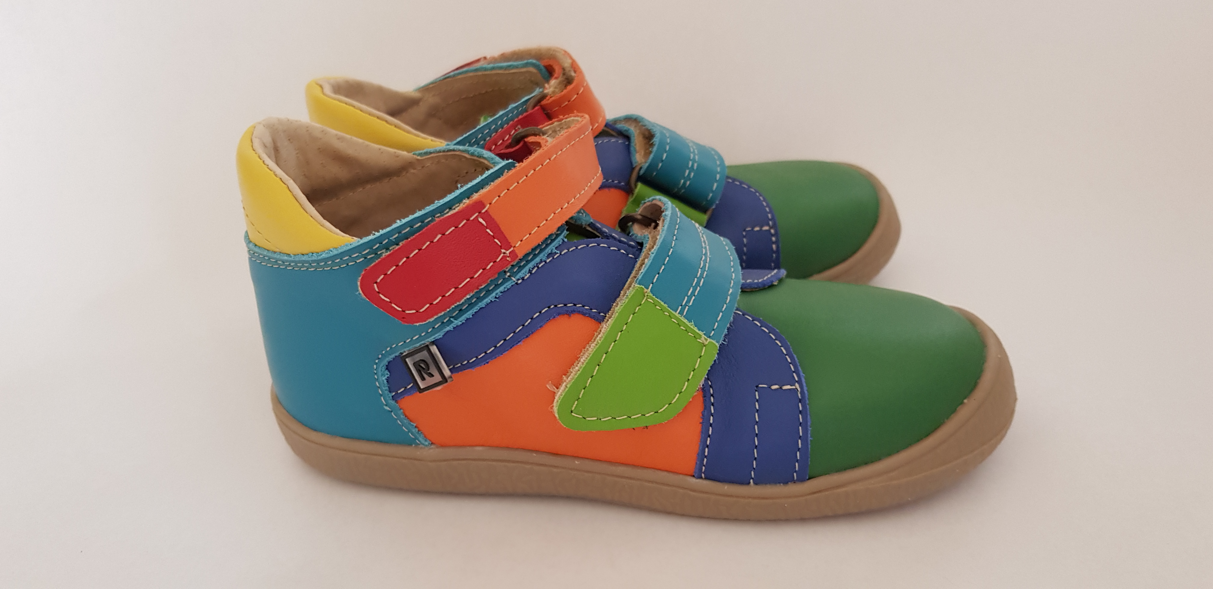 Colourful, Rainbow Handmade High-quality Leather Children Shoes with hook-and-loop fasteners and round toebox