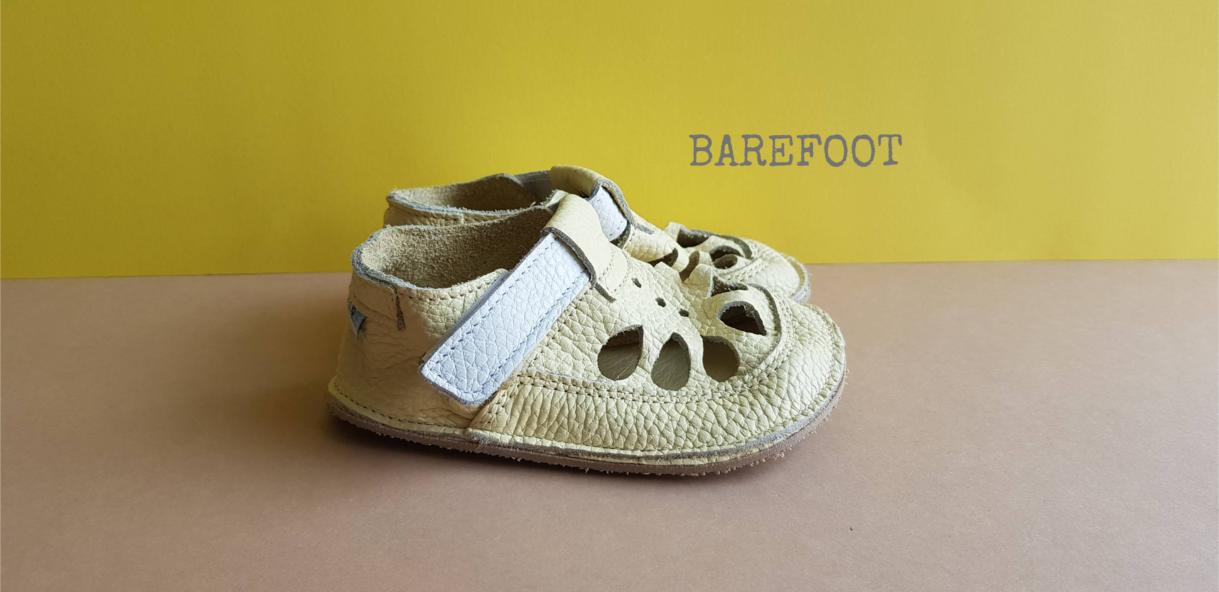  Yellow Barefoot Minimalist Leather kids sandals with anatomically shaped toe box